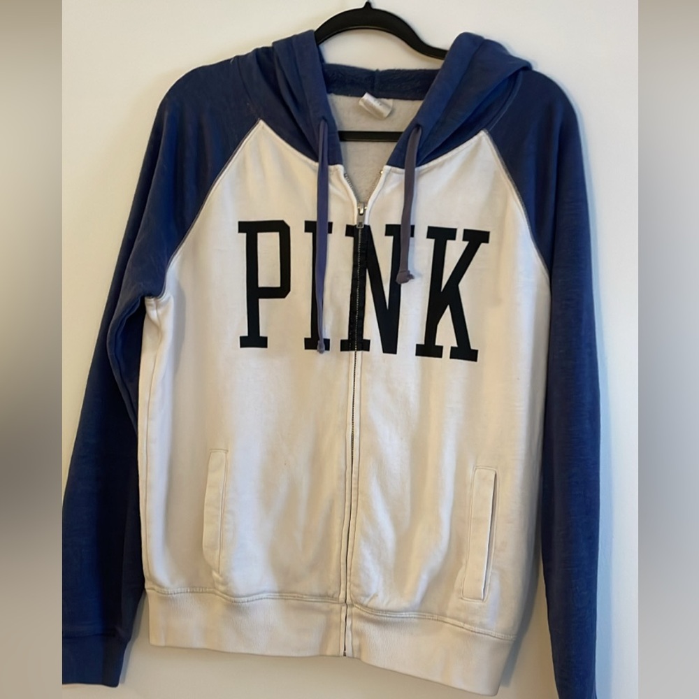 Victoria's Secret Blue and White Zip-Up Hoodie